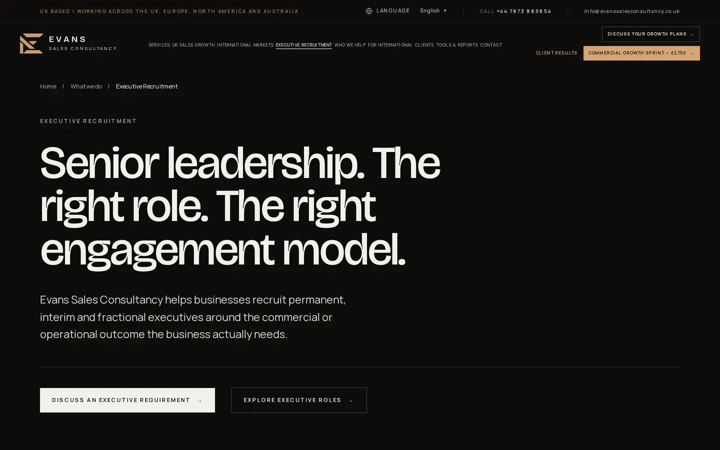 The Evans executive recruitment architecture page
