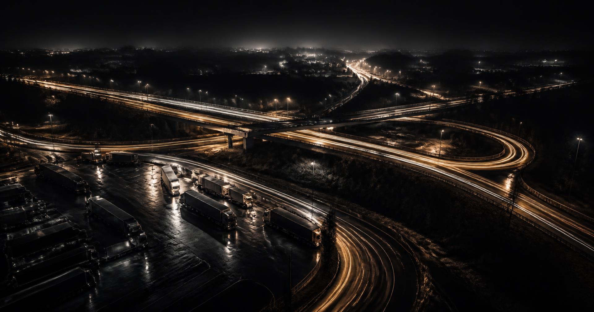 Long exposure light trails from freight traffic at night