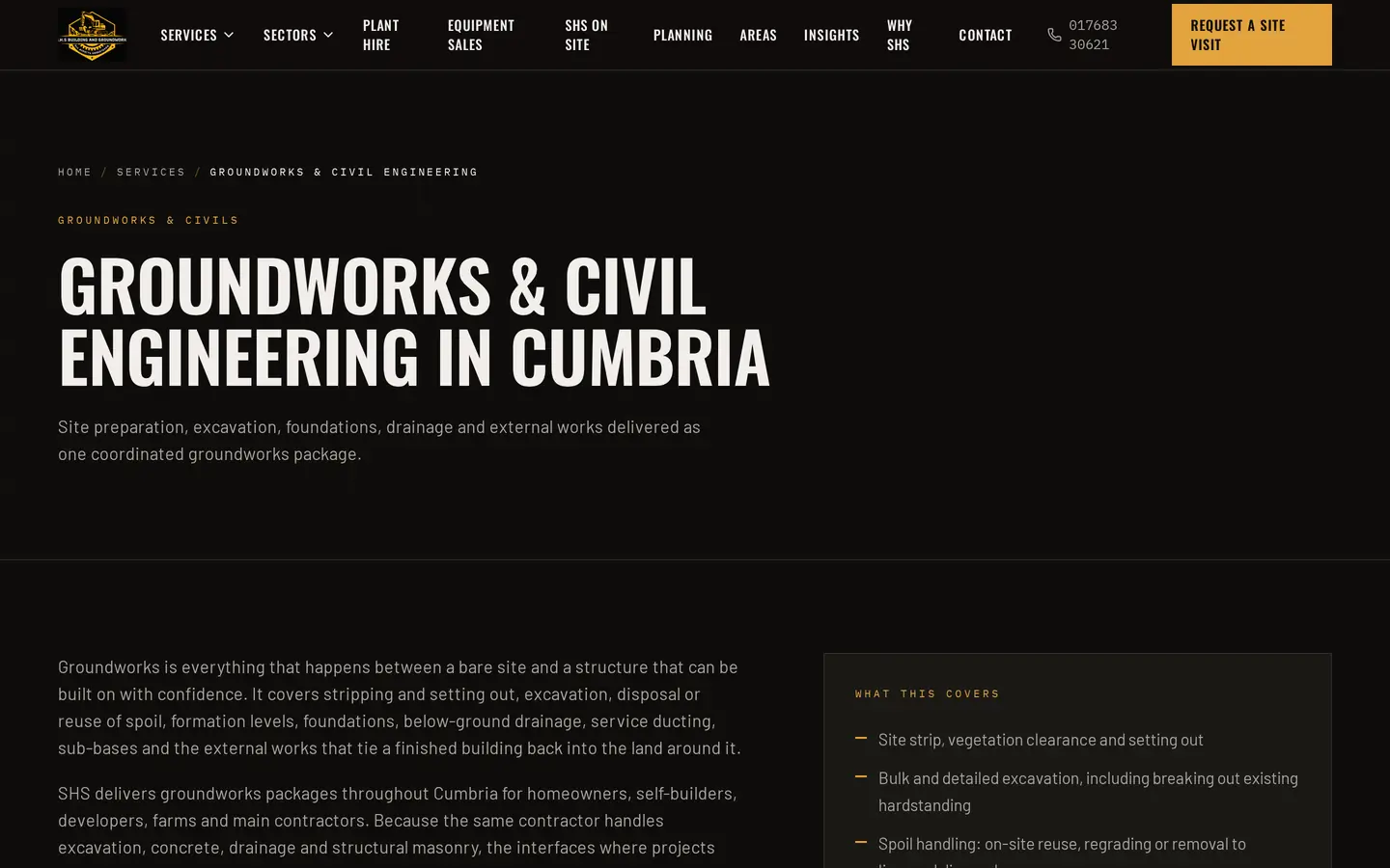 The SHS Cumbria groundworks and civil engineering service page