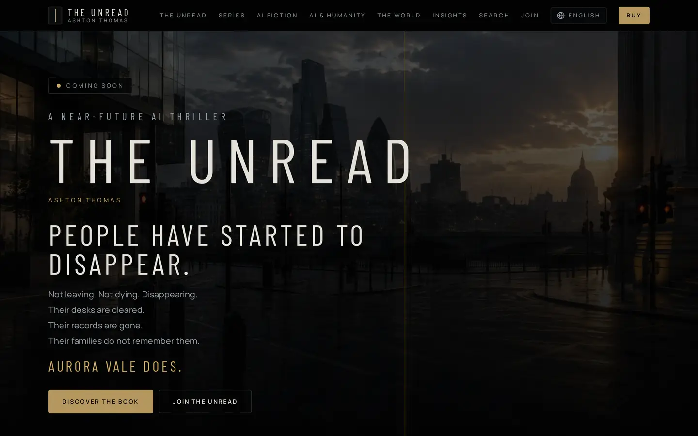 The Unread series homepage with its cinematic visual direction